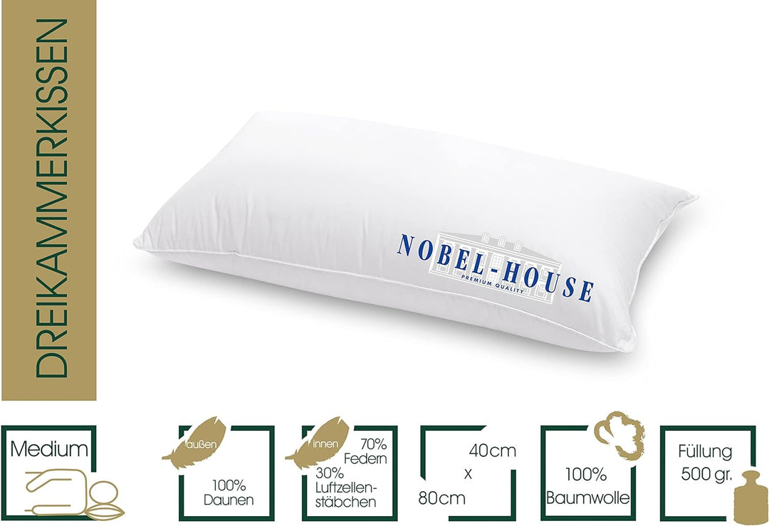 Hanskruchen Nobel House Luxus Kopfkissen, 70% Federchen / 30% Daunen, 40 x 80 cm