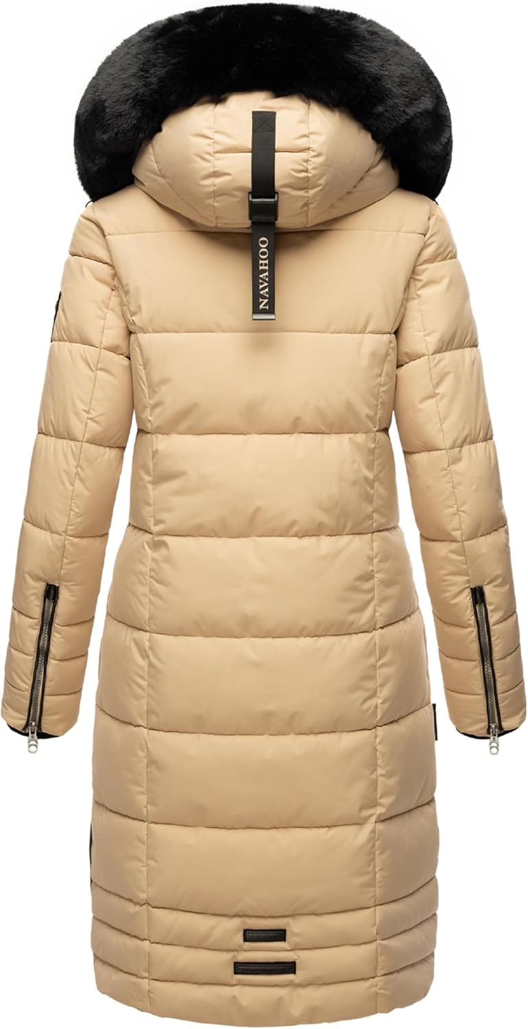 Navahoo Damen Wintermantel Warmer Steppmantel lang mit Abnehmbarer Kapuze Fahmiyaa XS-3XL M Beige, M