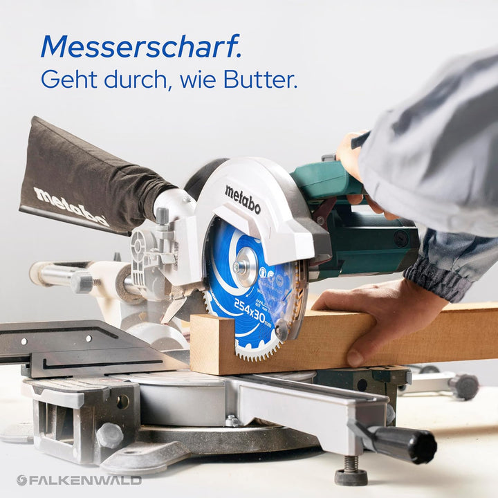 FALKENWALD ® Sägeblatt 254x30 Holz Precision - 254x30 Kreissägeblatt mit 80 HM Zähnen - Kompatibel m
