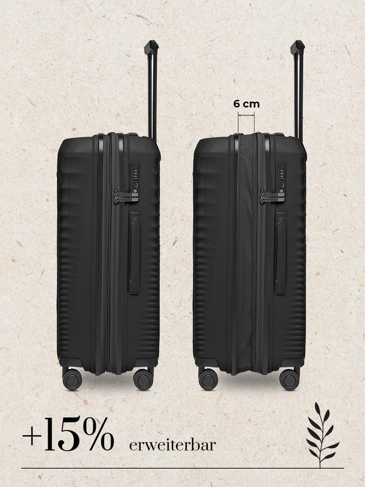 Eco Edition Mittelgrosser Hartschalen Koffer nachhaltig | Trolley 44 x 26 x 67 cm mit Dehnfalte von