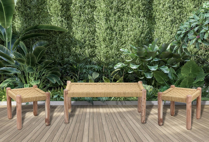 Marrakesch Sitzbank Bank aus Holz und Jute Josue 90 cm 2-Sitzer | Ideal im Garten Terrasse und Balko