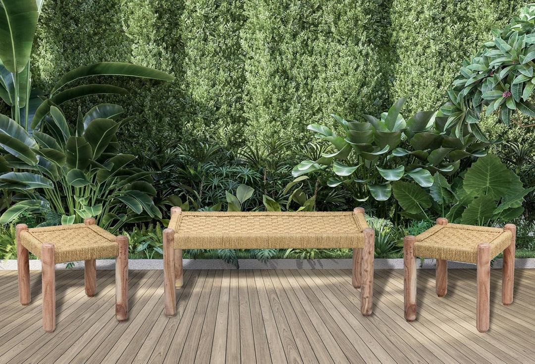 Marrakesch Sitzbank Bank aus Holz und Jute Josue 90 cm 2-Sitzer | Ideal im Garten Terrasse und Balko