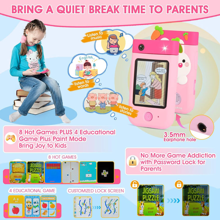 Kinder Handy Smartphone Spielzeug mit 180° Drehobjektiv &32GB Karte, Kinderkamera mit Touchscreen&Si