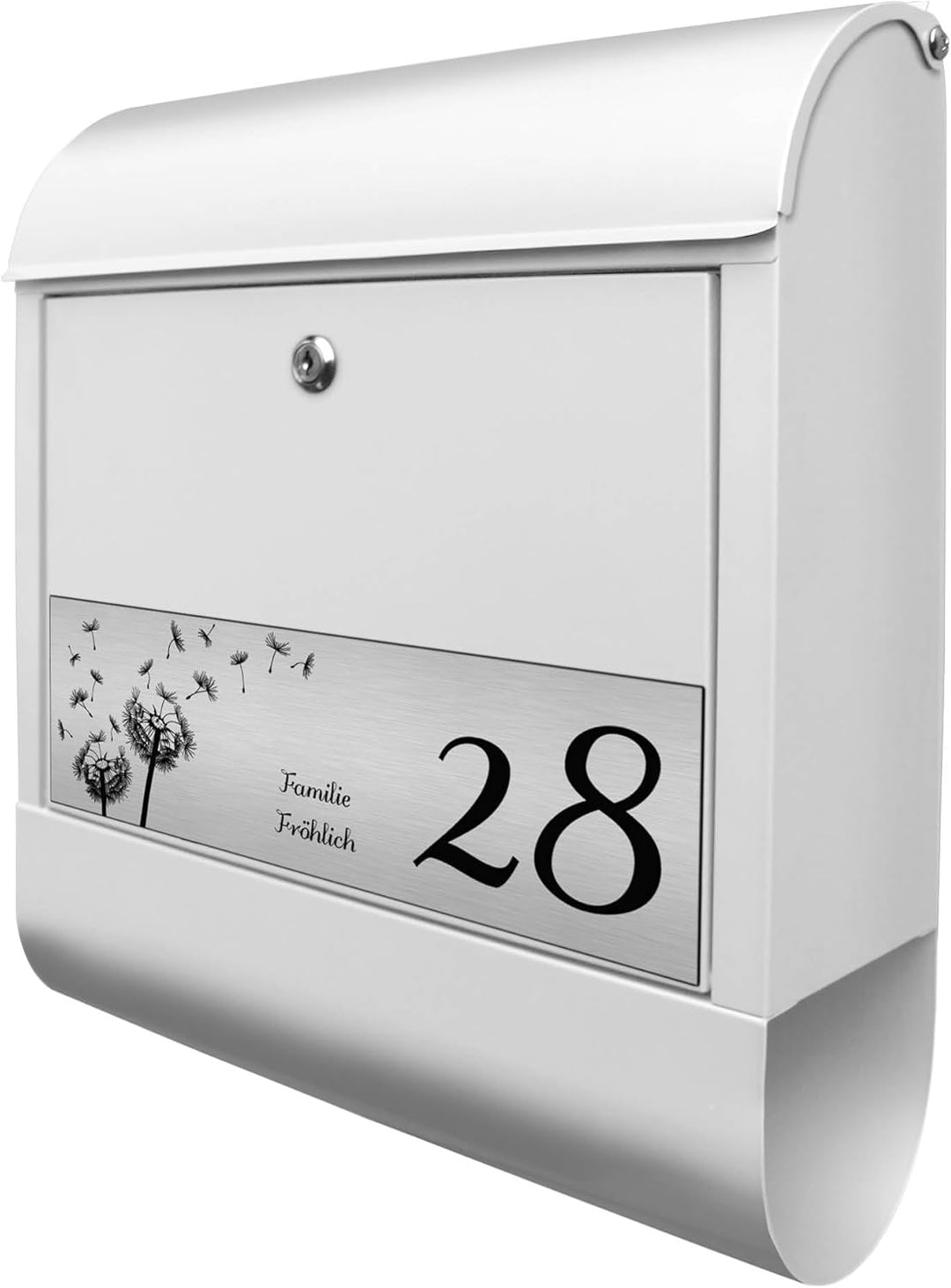 banjado® Briefkasten personalisiert mit graviertem Namensschild in Silber/Briefkasten weiss 39x47x14