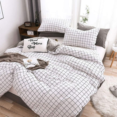 OLDBIAO Bettwäsche-Set 2tlg Kariert Bettbezug 135x200cm mit Kissenbezug 80x80cm Schwarz Weiss Karo S