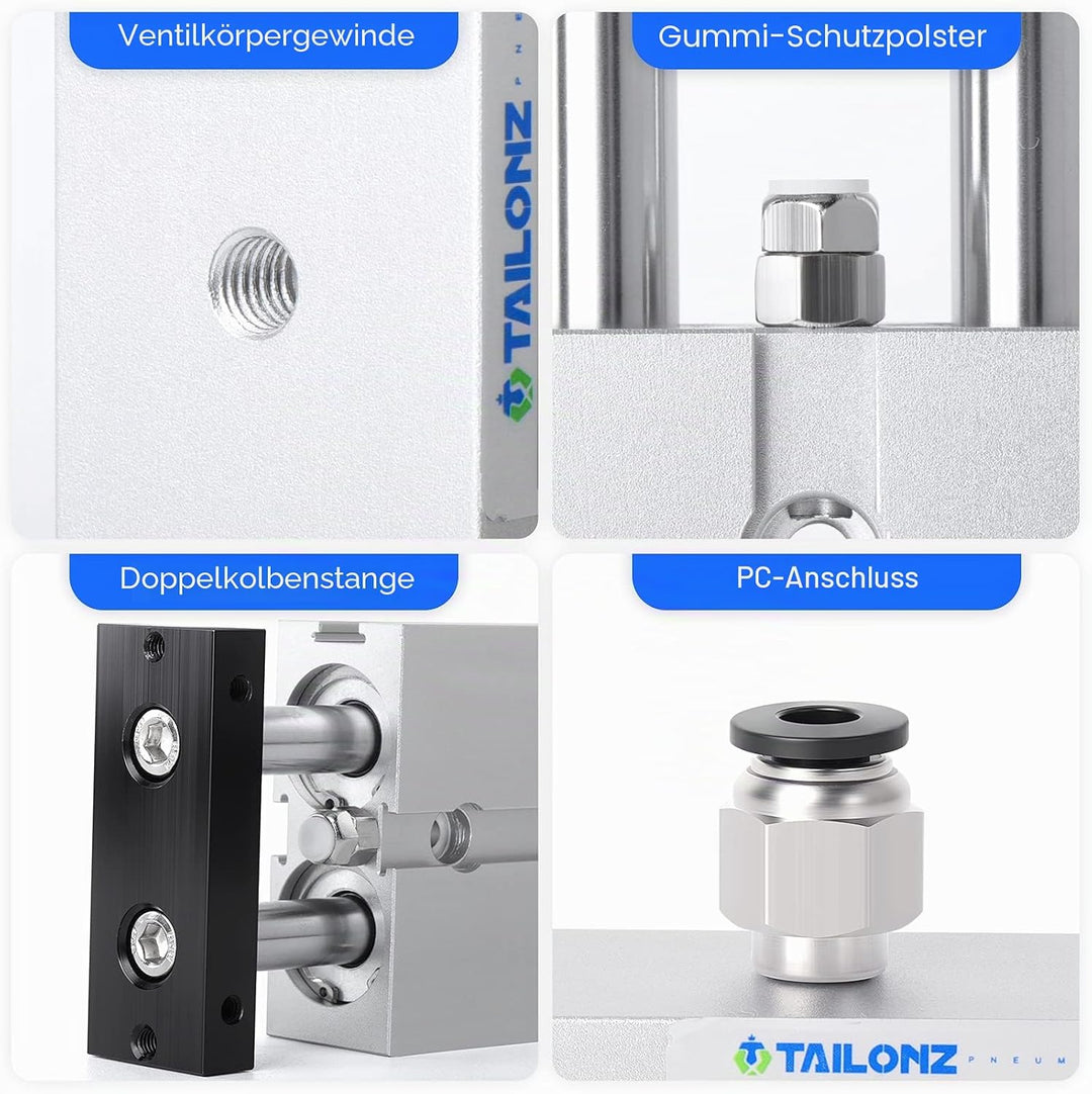 TAILONZ PNEUMATIC 16mm Bohrung 25mm Hub Doppelstange Doppeltwirkend Aluminium Druckluftzylinder TN16