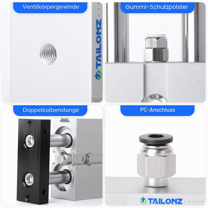 TAILONZ PNEUMATIC 16mm Bohrung 25mm Hub Doppelstange Doppeltwirkend Aluminium Druckluftzylinder TN16