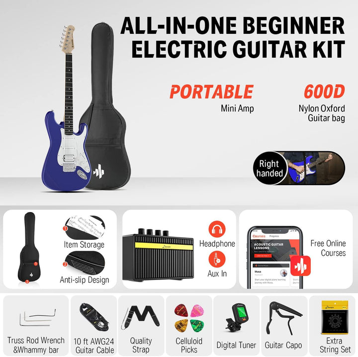 Donner E-Gitarre Set E Gitarren, S-S-H Pickups, 39 Zoll Volle Grösse mit Verstärker, Tasche, Capo, G