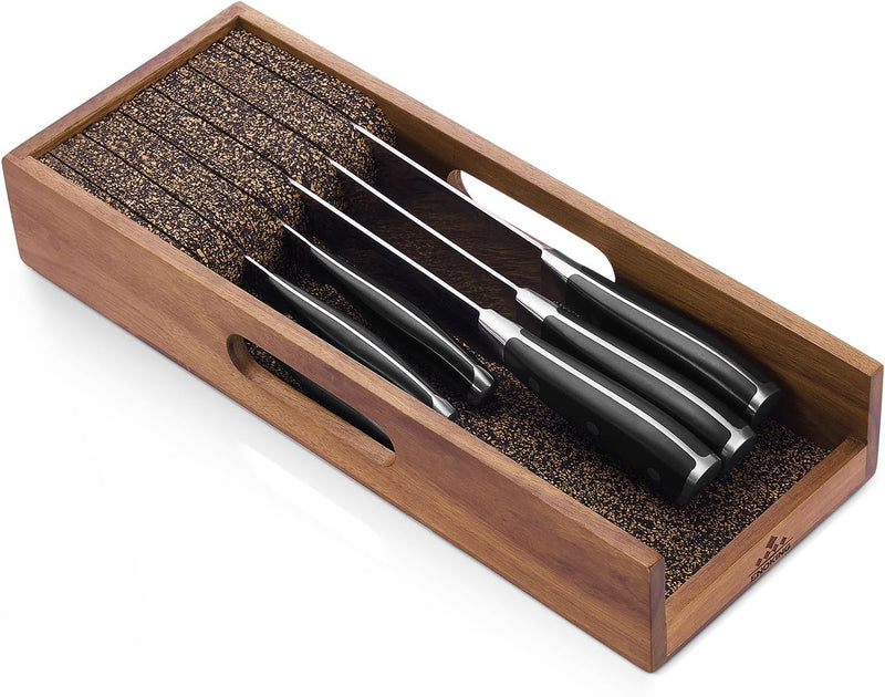 Enoking Messerblock Schublade, Messerhalter Schublade mit Kork-Trennwänden, Messer Organizer Schubla