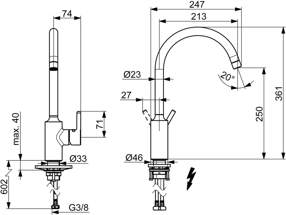 Hansa Spültisch-Einhebelmischer HANSAVANTIS seitenbedient, ND, Ausl. 247mm, matt-sw