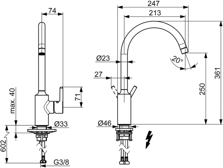 Hansa Spültisch-Einhebelmischer HANSAVANTIS seitenbedient, ND, Ausl. 247mm, matt-sw