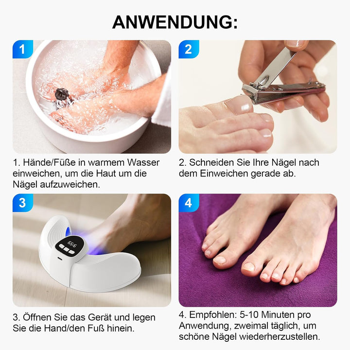 LED Nagelpflegegerät, 500 nm Blaulicht und 940 nm Rotlicht, 21 Tage, für Finger- und Zehennägel, mit