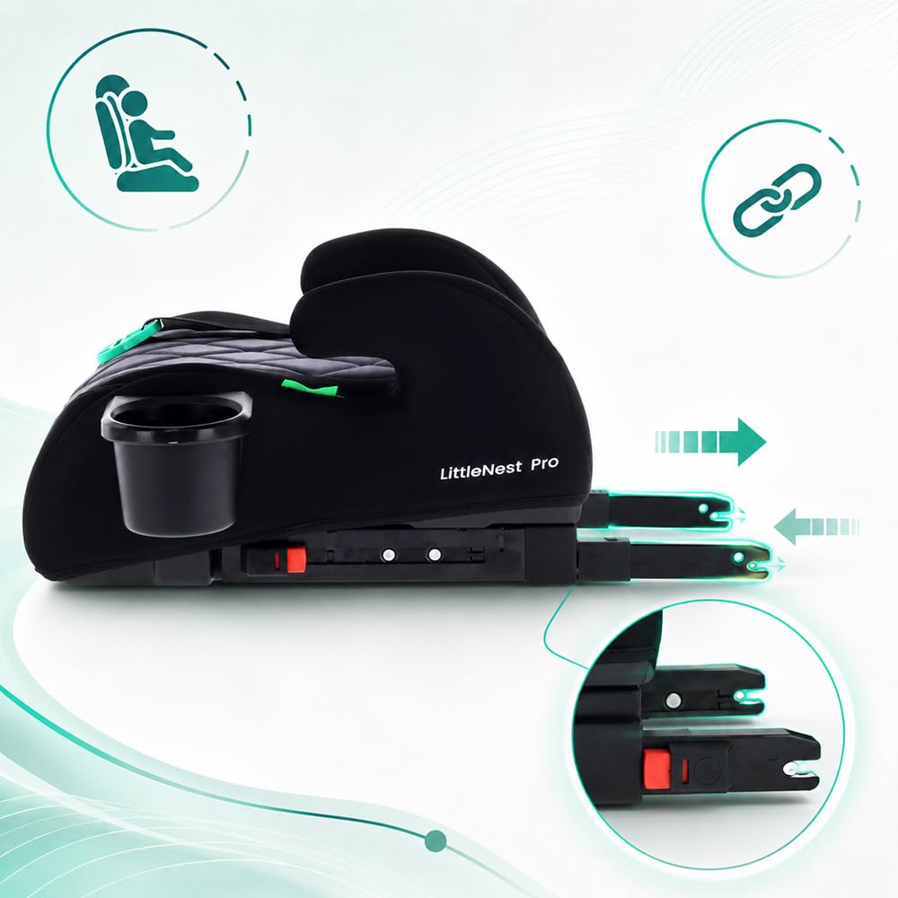 SUN BABY LITTLENEST PRO ISOFIX Booster Seat 125-150 cm i-Size R129 - Black | ISOFIX installation, cu