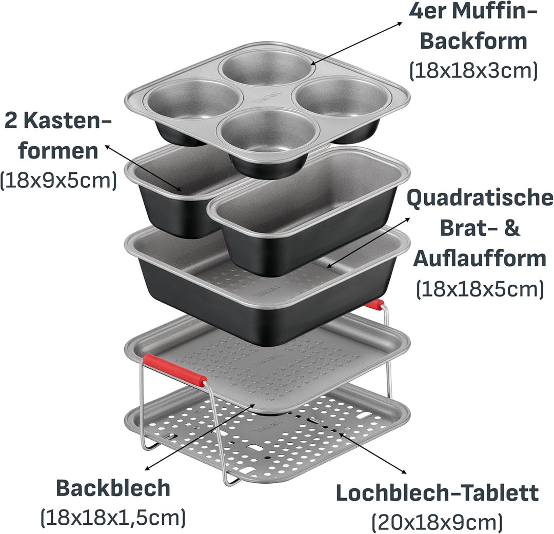 Tefal Dail'Easy 6-tlg. Heissluftfritteusen Accessoires Set, Lochblech-Tablett, Backblech, Brat- & Au