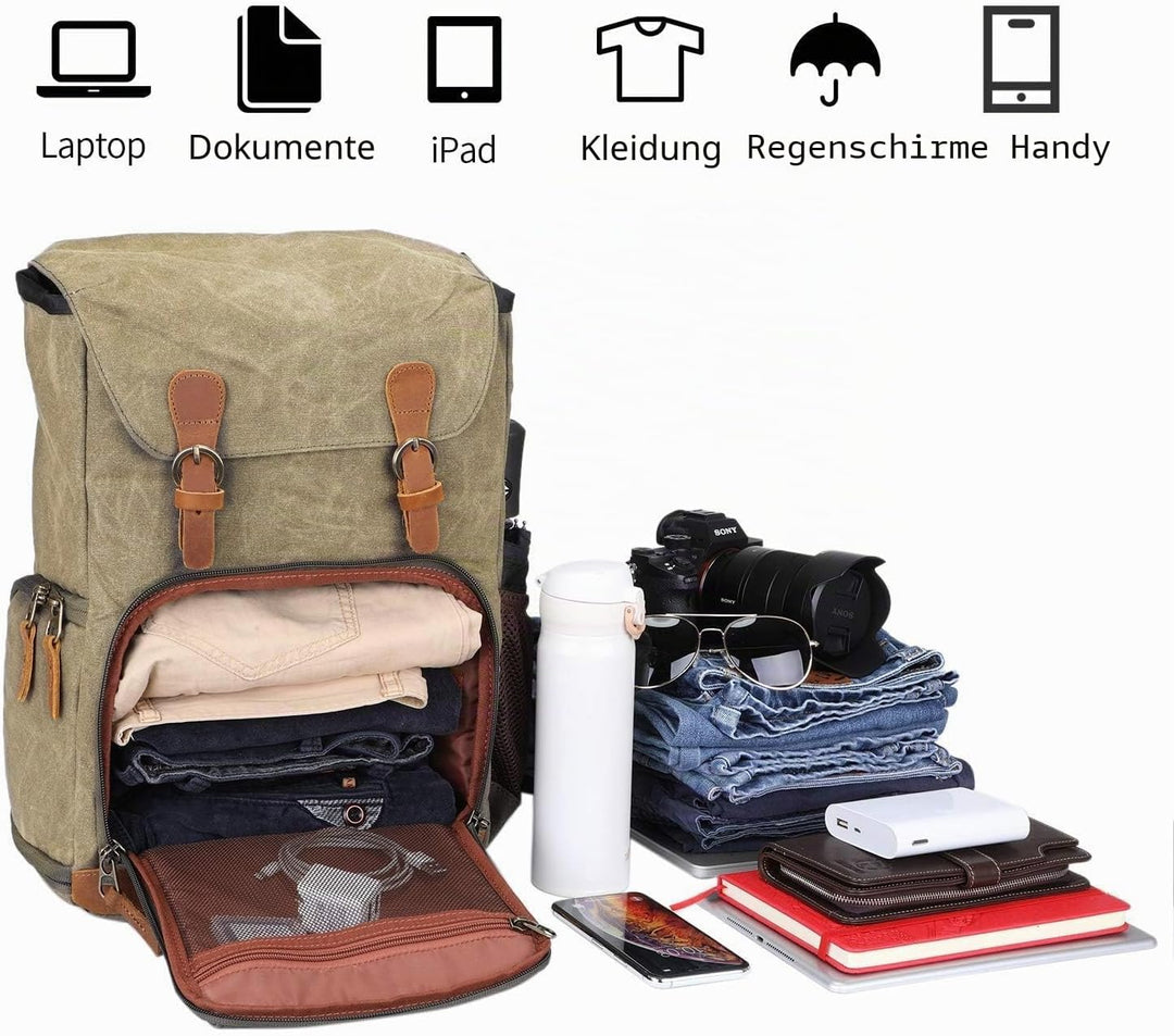 UBAYMAX Kamerarucksack mit Laptopfach,Spektiv DSLR Rucksack,Camera Backpack Canvas,Fotorucksack Vint