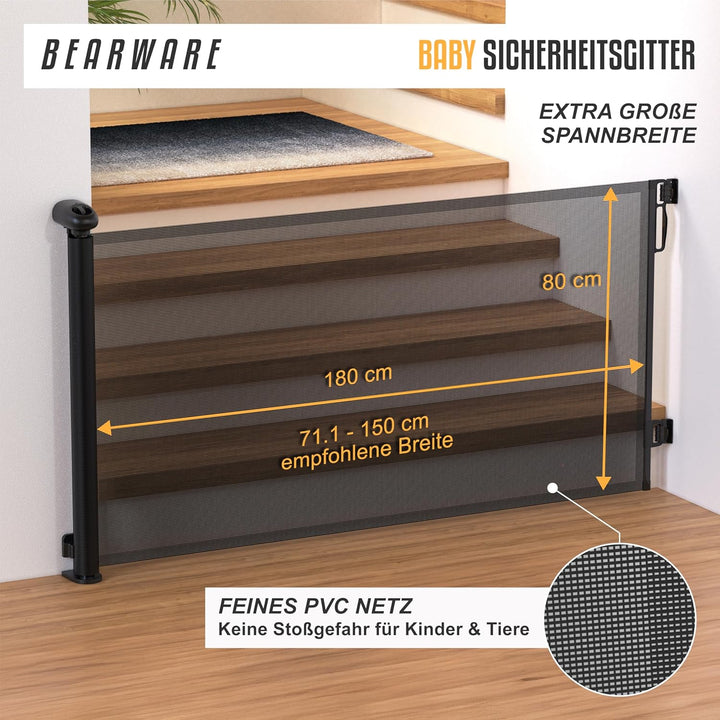 CSL - Schutzgitter Treppe Baby – Baby Schutzgitter für Treppen und Türen – bis zu 180 cm – Kindersic