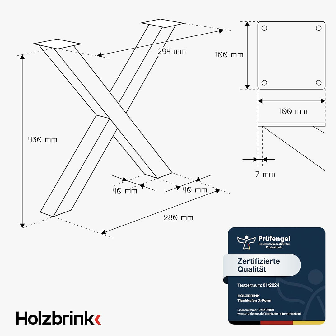 HOLZBRINK Tischkufen X-Form aus Vierkantprofilen 40x40 mm, x-förmiges Tischgestell 30x43 cm, Anthraz
