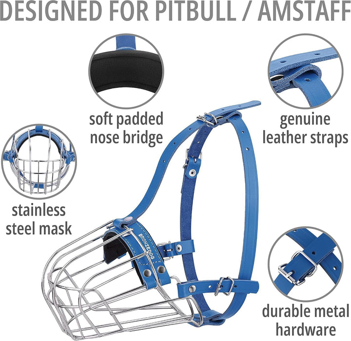 BronzeDog Maulkorb für Hunde aus Metall – Amstaff Drahtkorb mit verstellbaren Lederriemen für grosse