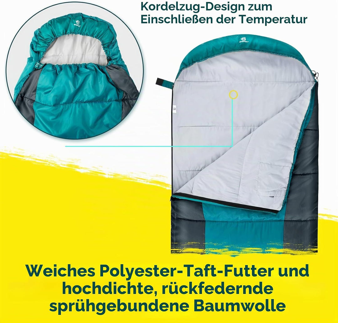 Bessport Schlafsack Flannel für Camping 3-4 Jahreszeiten - 10 °C-20°C | Winter Schlafsack Leichtgewi