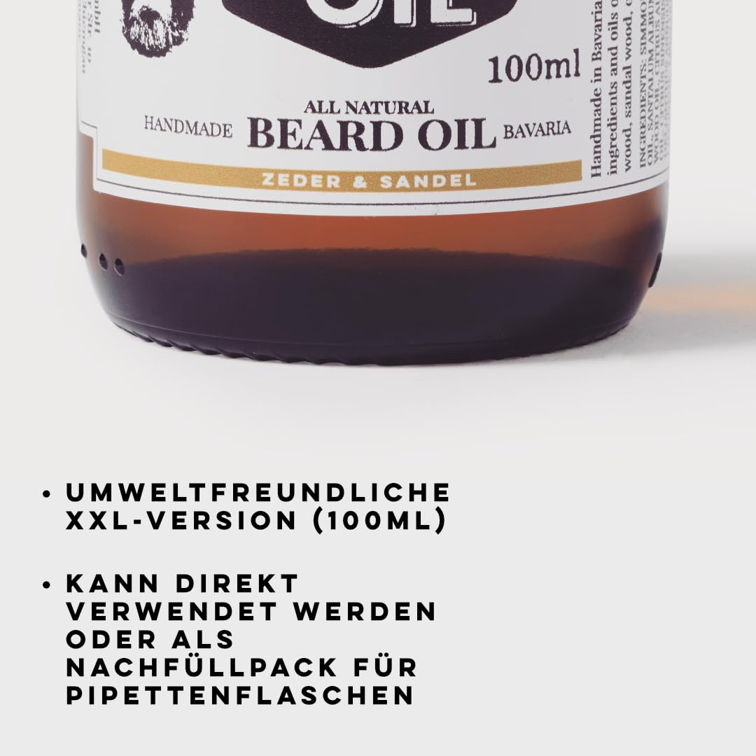 Beyer’s Oil Bartöl Zeder & Sandel XXL 100ml - 100% natürliche Bartpflege - Macht den Bart weich und