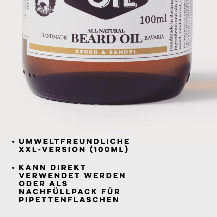 Beyer’s Oil Bartöl Zeder & Sandel XXL 100ml - 100% natürliche Bartpflege - Macht den Bart weich und