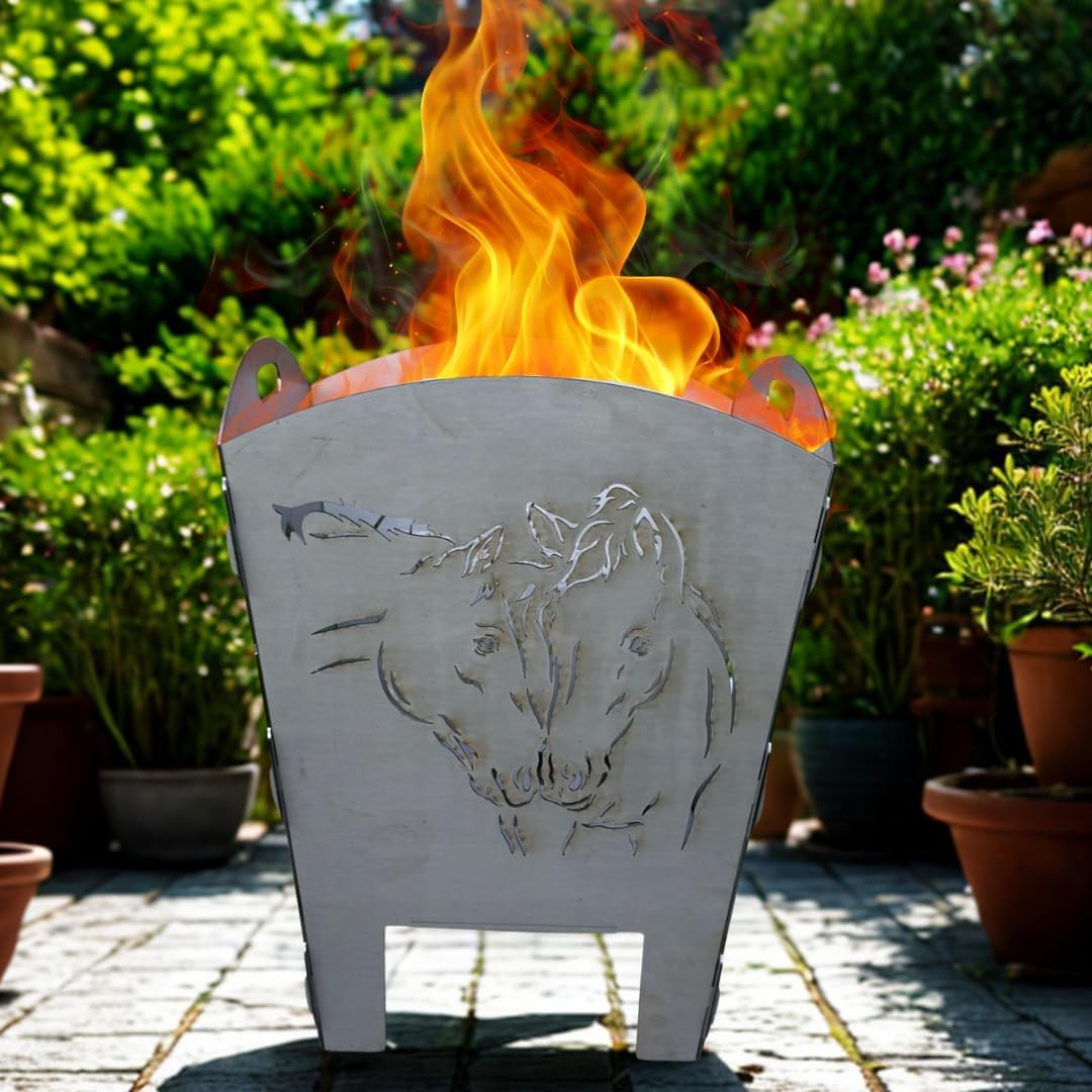 Terma Stahldesign Feuerkorb XXL mit Pferde-Motiv – Massive Feuertonne aus Stahl – dekorative Feuerst