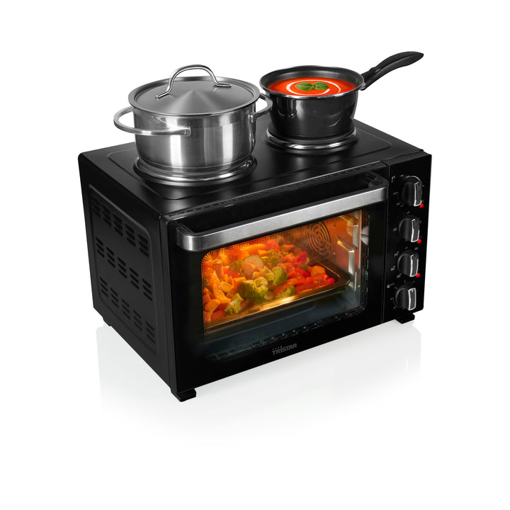 Tristar Heissluftofen mit 2 Kochplatten, 35 L Kapazität, 3200 W, Stahlgehäuse, kompakte Miniküche fü