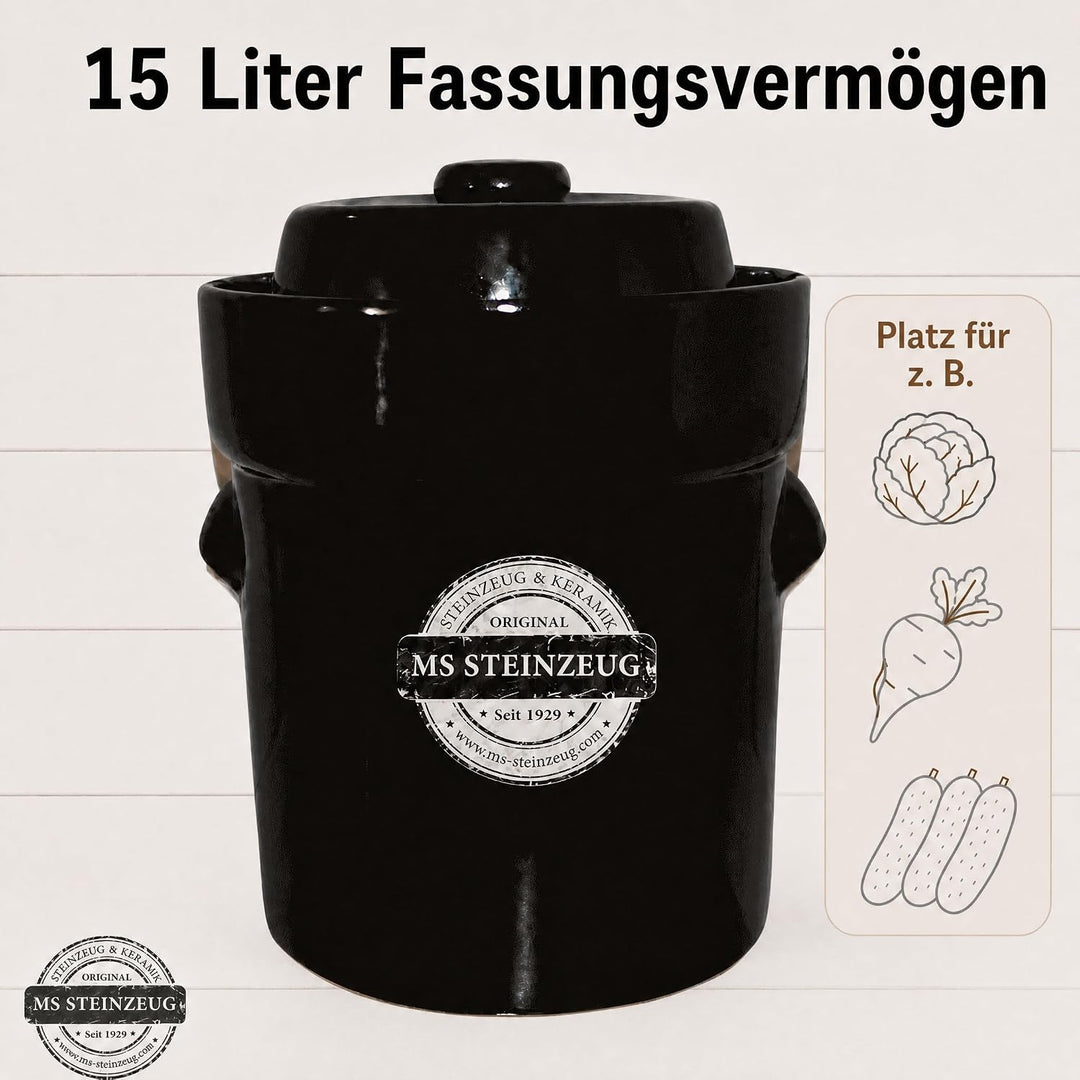SCHMITT Gärtopf-Set braun 15 l mit Deckel und Steinen