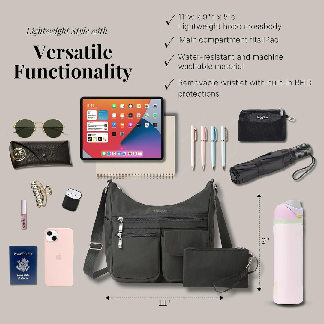 Baggallini Damen Everywhere bagg with überall Tasche mit RFID 34 Charcoal, 34 Charcoal