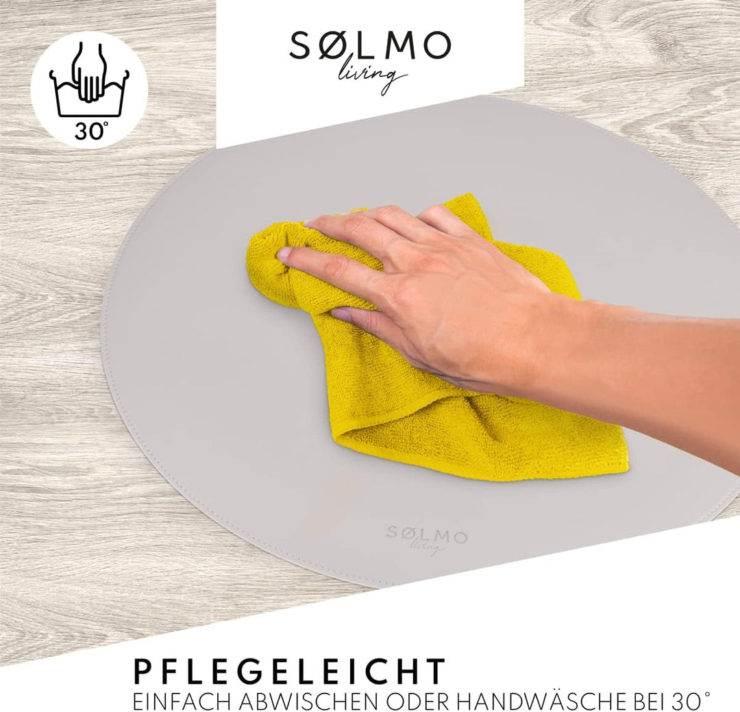 sølmo I Designer Tischset Rund aus PU-Leder - Grosse Farbauswahl - Abwischbar Hitzebeständig I Platz