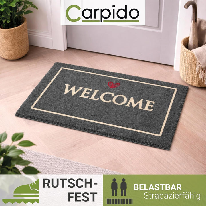 Fussmatte Kokos Welcome schwarz – Türmatte 40x60 cm – antibakterielle Eingangsmatte – Kokosmatte mit