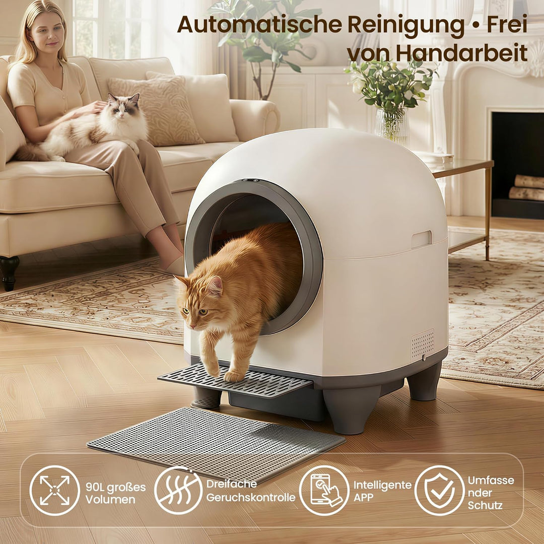 Devoko katzenklo selbstreinigend, 90L selbstreinigende katzentoilette mit niedrigem Einstieg/grossem