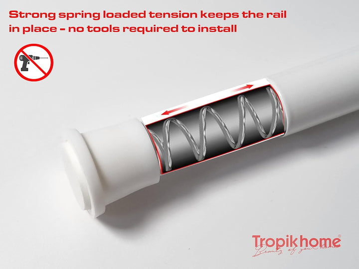 ALU DUSCHVORHANGSTANGE 140 cm - 250 cm WEISS TELESKOPSTANGE KLEMMSTANGE! SPRING SHOWER ROD WHITE!