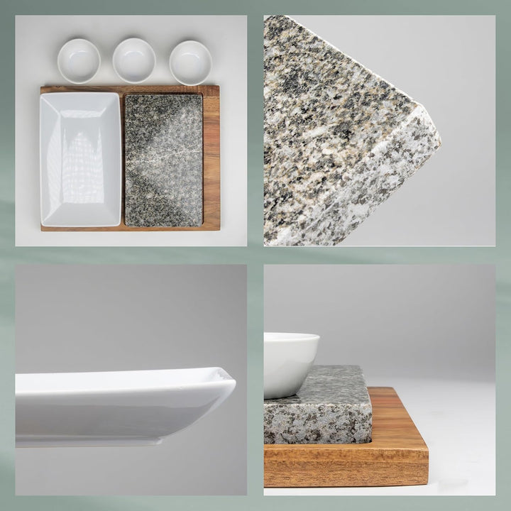 kela 16629 Heisser Stein, Granit, Akazienholz, Keramik, dunkelgrau, braun, weiss