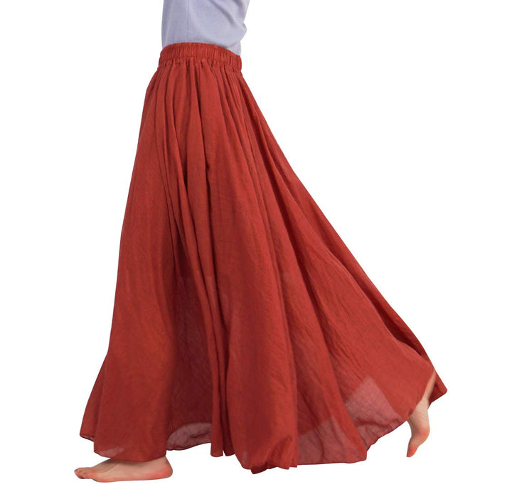 FEOYA Baumwolle Leinen Maxirock Boho Sommer Rock Double Layer Elastische Taille Faltenrock Frauen Ei