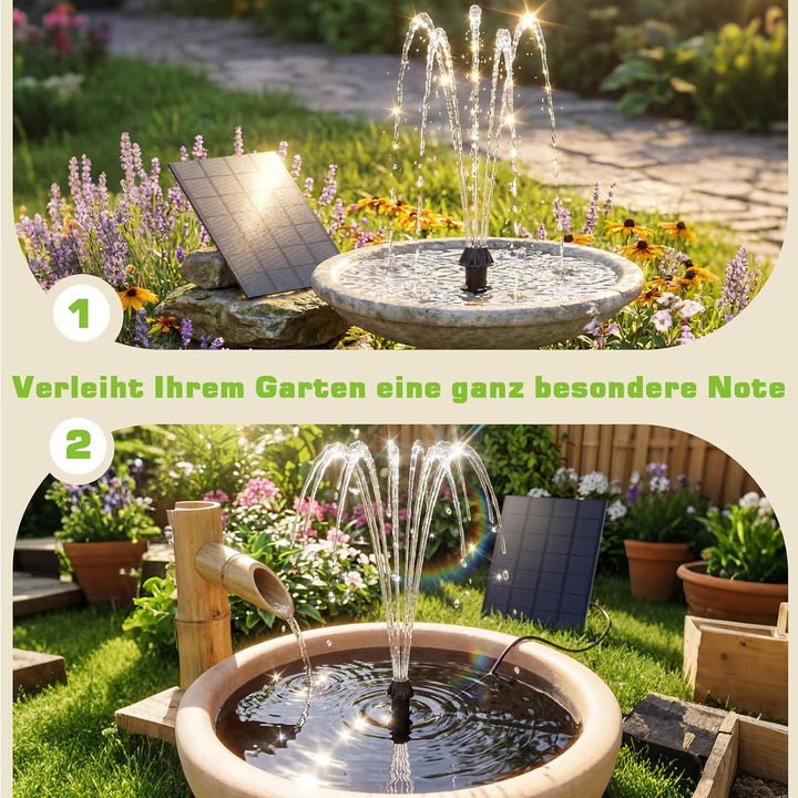 AISITIN Solarbrunnen für Draussen mit Verschiedene Sprüh Effekten und Kabel | 4W Solar Springbrunnen