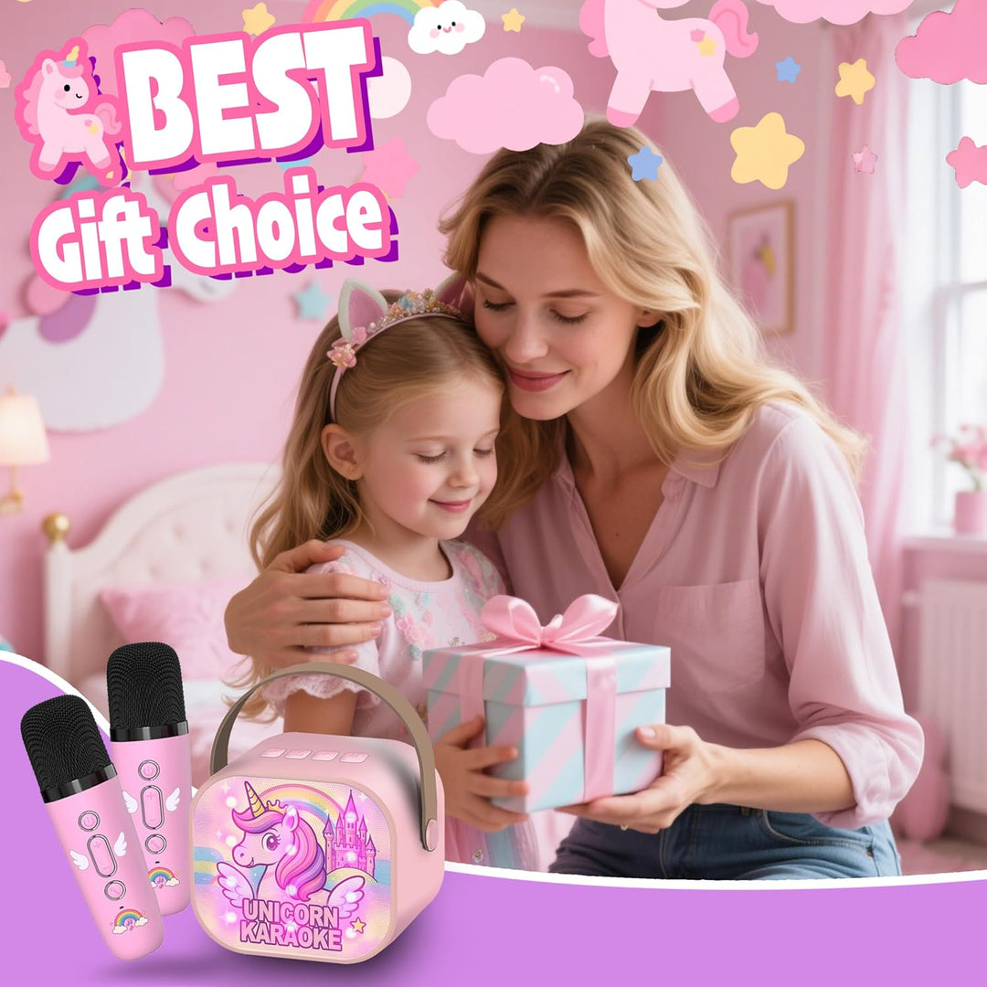 GirliGlee Einhorn Geschenke für Mädchen,Karaoke Maschine Kinder, Mini Bluetooth Karaoke Anlage mit 2
