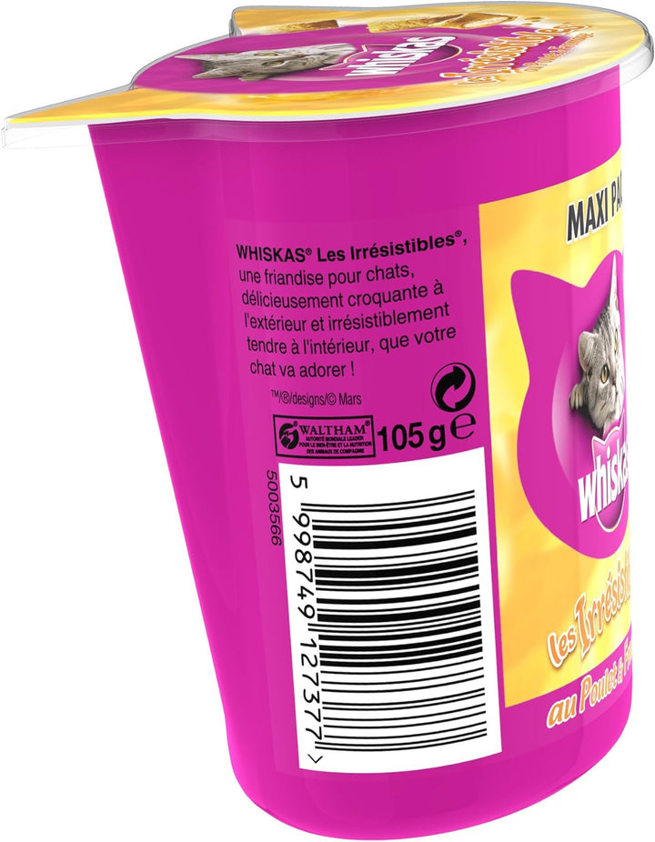 WHISKAS Les Irrésistibles maxi pack au poulet et fromage - 105g (x10) - Pour chat adulte