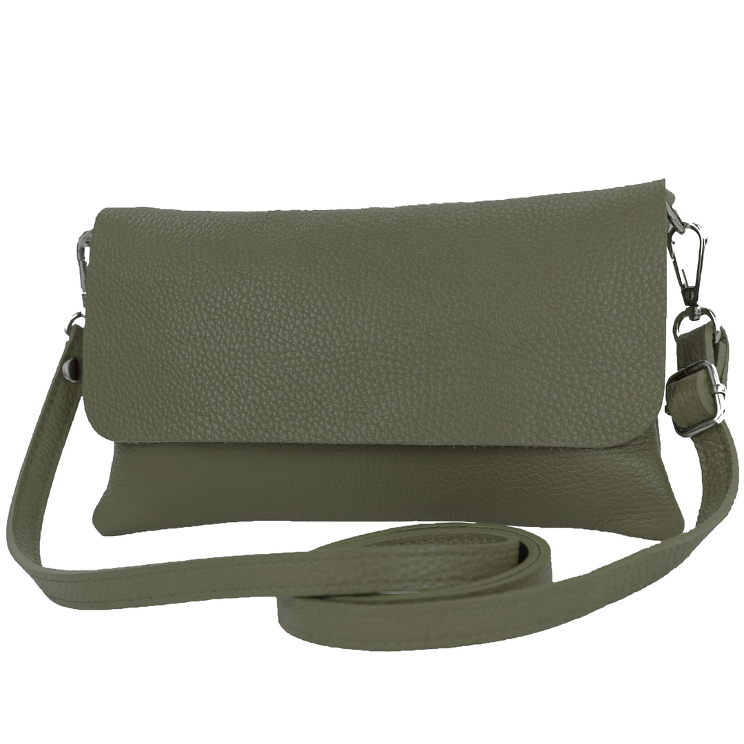 modamoda de - T226 - ital. Leder Clutch Umhängetasche Klein Small Olivgrün, Olivgrün