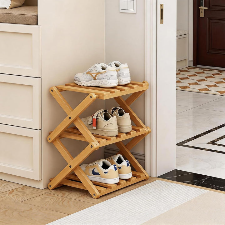 Kleines Schuhregal, 3 Etagen, tragbar, zusammenklappbar, ohne Installation, freistehendes Mini-Schuh