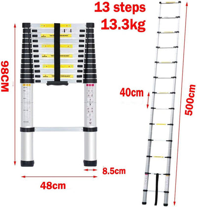 5M Alu Teleskopleiter, Ausziehbare Leiter, Klappleiter Stehleiter Rutschfester, Ausziehleiter Mehrzw