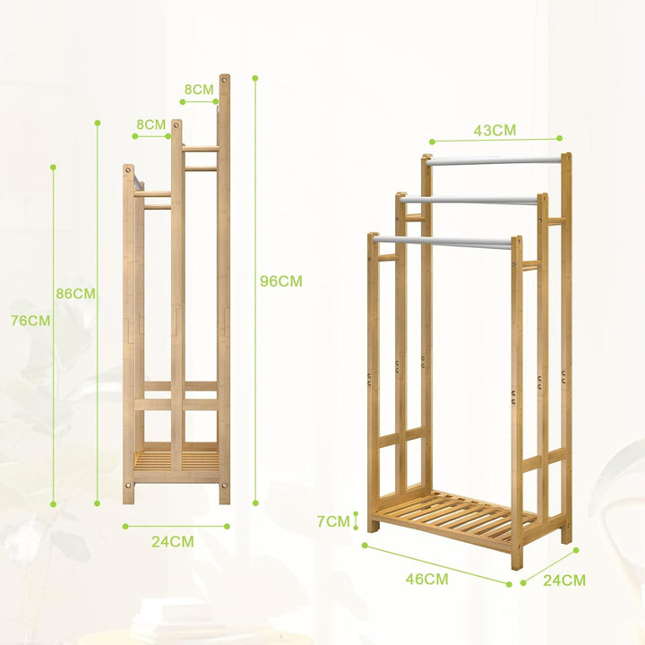 Dripex Freistehender Handtuchhalter Bambus Höhe 96 cm Handtuchständer Badetuchhalter mit 3 Edelstahl