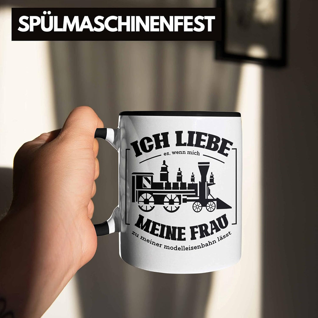 Trendation - Lustige Modelleisenbahn Tasse Geschenk für Eisenbahner (Schwarz), Schwarz