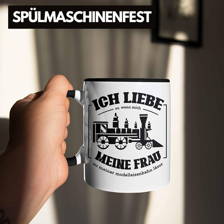 Trendation - Lustige Modelleisenbahn Tasse Geschenk für Eisenbahner (Schwarz), Schwarz