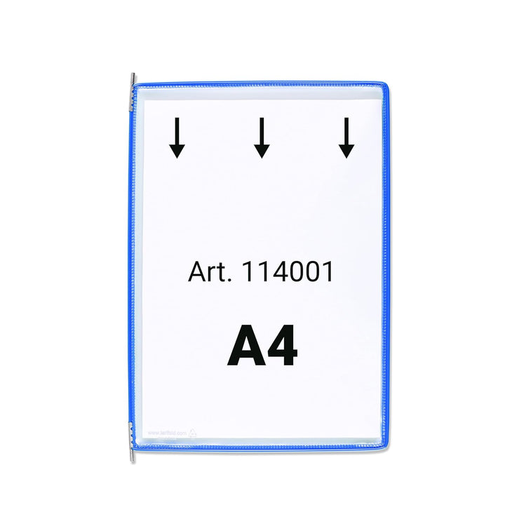 Tarifold 114001 - A4 PVC-Taschen mit Zapfen für Wanddisplayset und Dokumentenablage aus Metall, blau