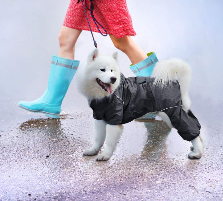 Idepet Regenmantel für Hunde, wasserdicht Winddicht mit Kapuze für kleine und mittelgrosse Hunde 4XL