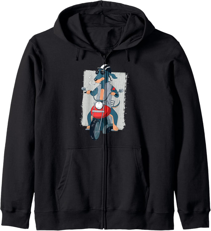 Cooler Dackel Dachshund Teckel Biker Rocker auf Motorrad Kapuzenjacke