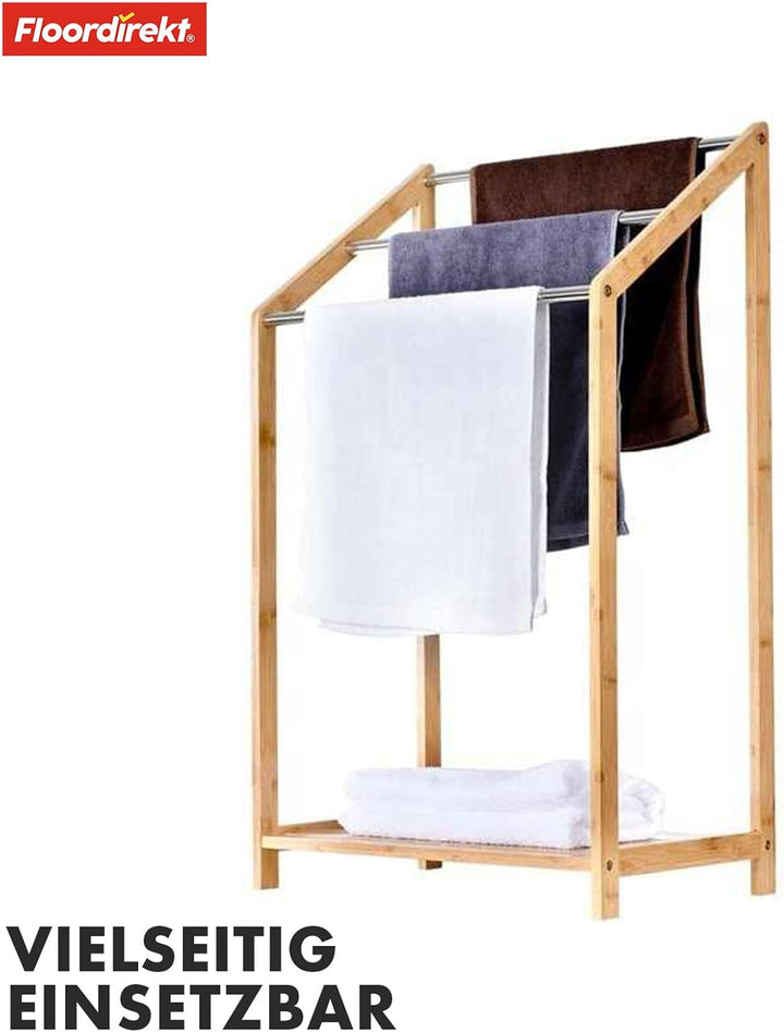 Floordirekt Bambus Handtuchhalter Ilinois mit 3 Edelstahlstangen - T31 x B51 x H85 cm - Handtuchstän