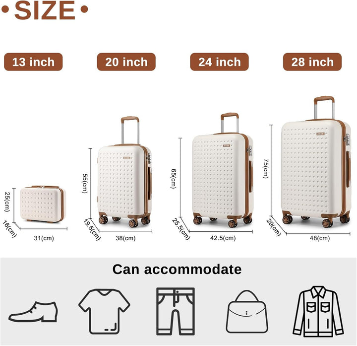 KONO Koffer Reisekoffer Trolley Kofferset 4 Teilig von ABS+PC Hartschalenkoffer mit TSA-Schloss, 4 R