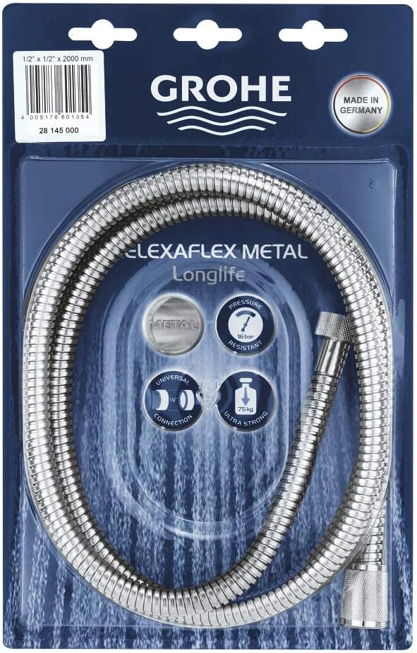 GROHE Relexaflex Metal Long-Life - Metall- Brauseschlauch (200 cm, hitzebeständig bis 75°C ,druckbes